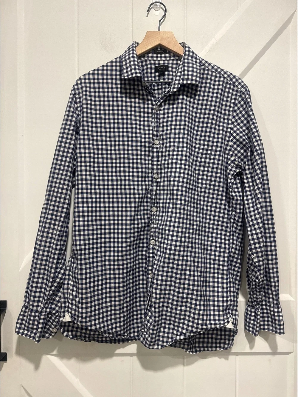 J.Crew Ludlow Blue and White Gingham Check 100% Cotton Shirt, Size Large